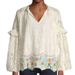 Anthropologie Hemant & Nandita Lace Embroidered Balloon Sleeve Top